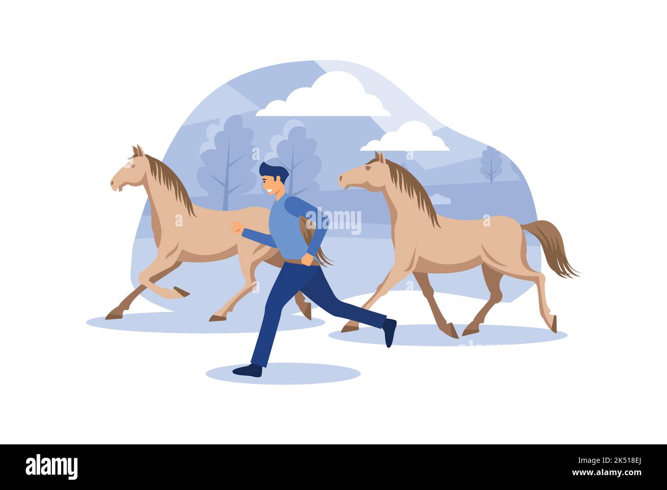 Illustration of a horse with a rider A horseman on a horse herding