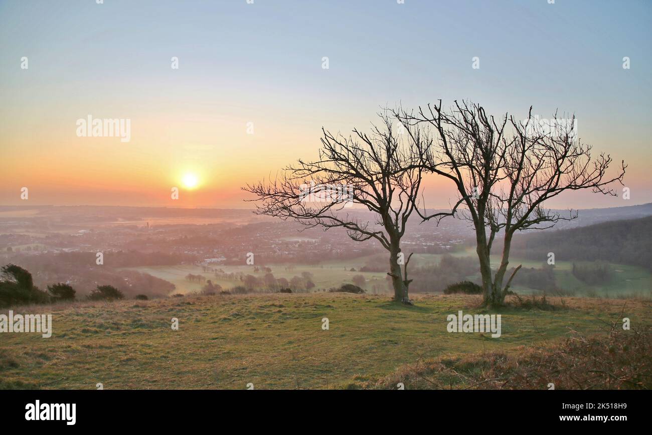 Dawn on the South Downs near Eastbourne, East Sussex Stock Photo