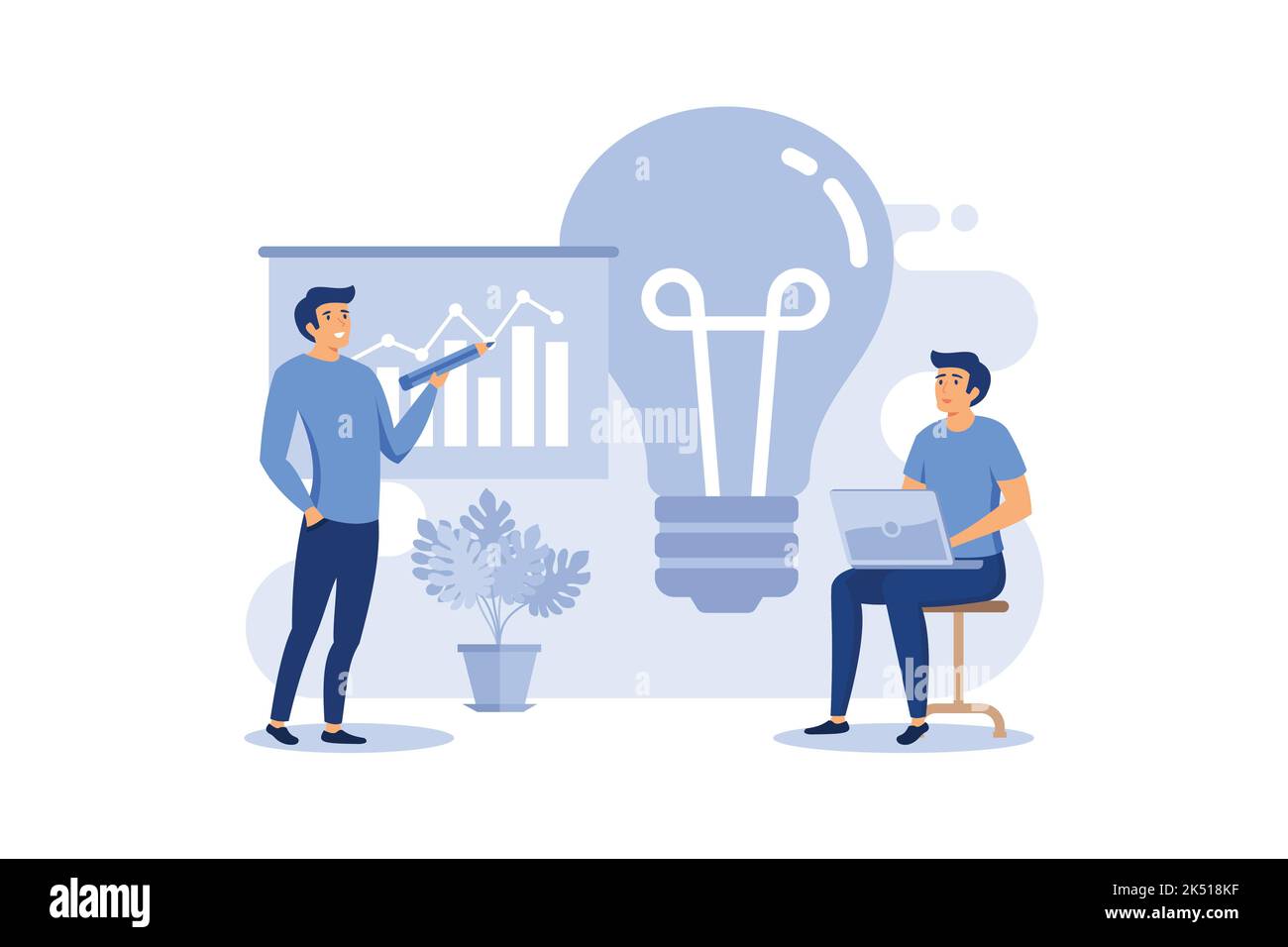 Light bulb and company staff working in office. Idea, planning