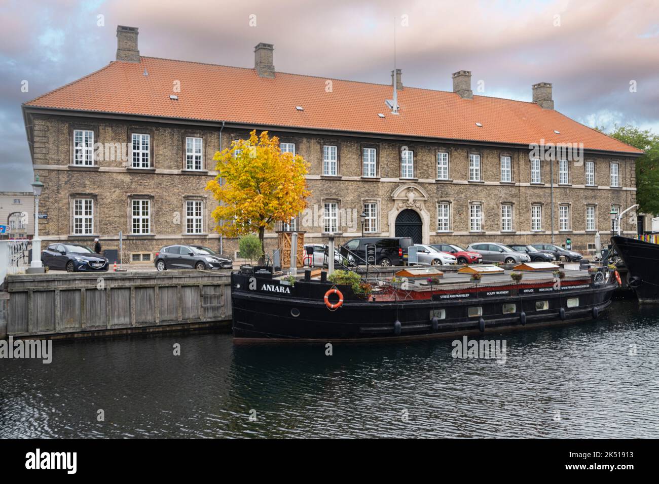 Copenhagen, Denmark. October 2022. view of the boats moored along the Frederiksholms canal in the city center Stock Photo