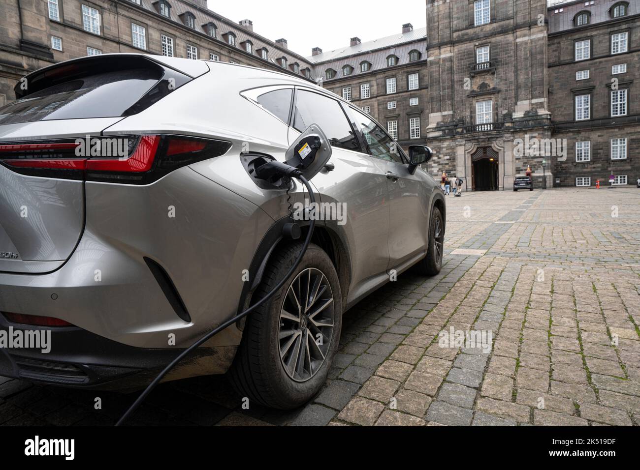 Copenhagen, Denmark. October 2022. an electric car being recharged in