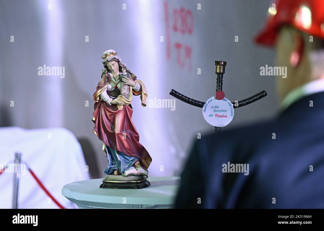 Stuttgart, Germany. 05th Oct, 2022. A figure of St. Barbara, the patron