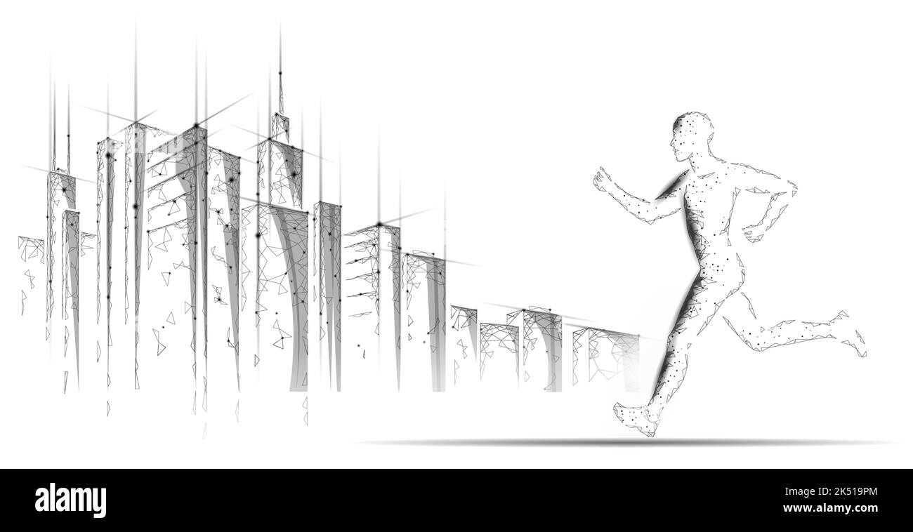 Sportsman run exercise fitness healthy lifestyle concept. Low poly man