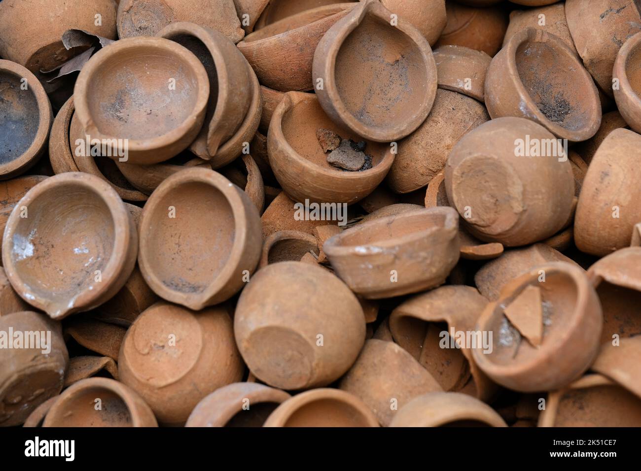 diya or clay lamp at market during Diwali festival in India. Stock Photo
