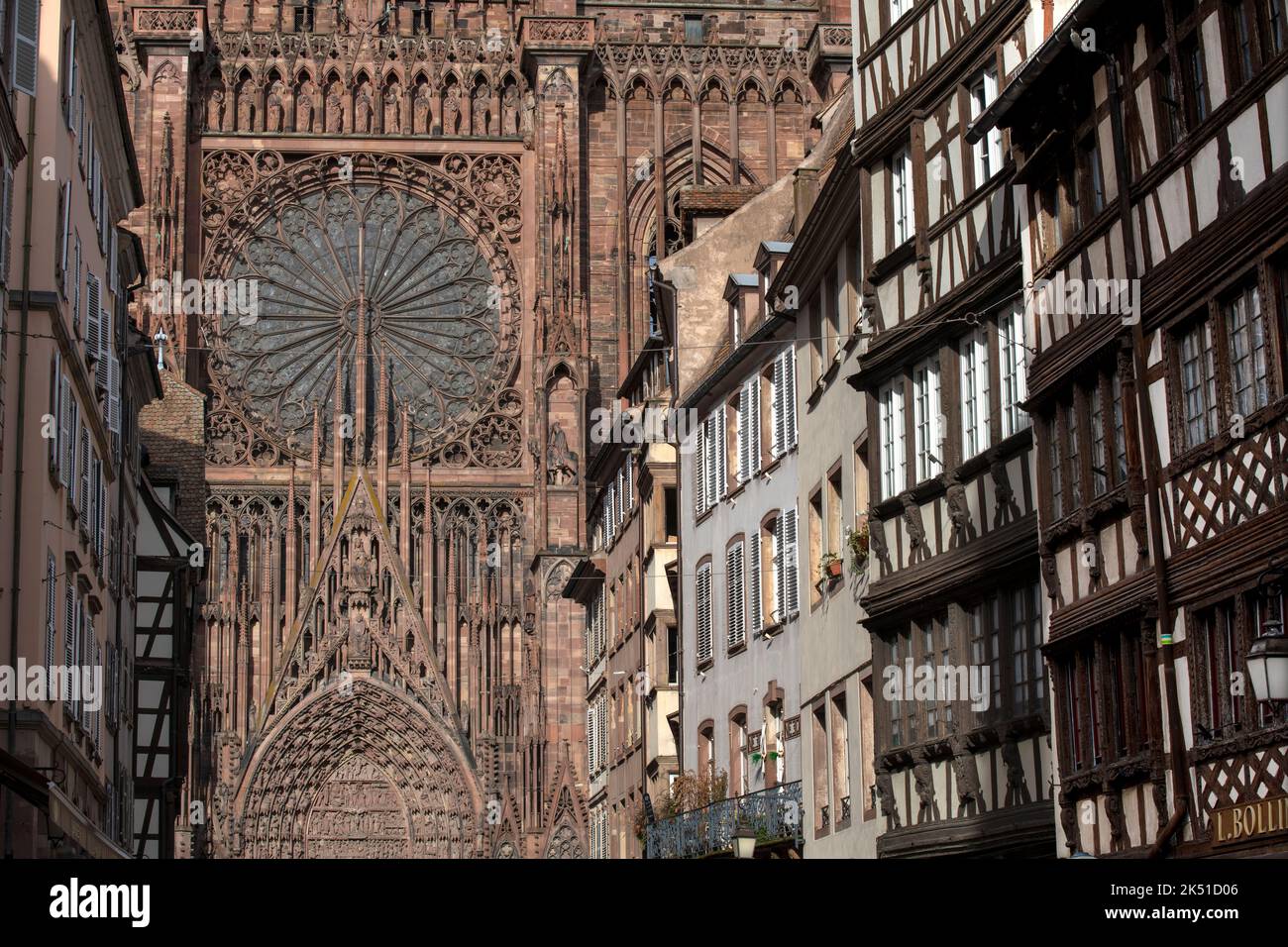 Strasbourg Notre-Dame Cathedral Alsace France Strasbourg Cathedral or the Cathedral of Our Lady of Strasbourg (French: Cathédrale Notre-Dame de Strasb Stock Photo