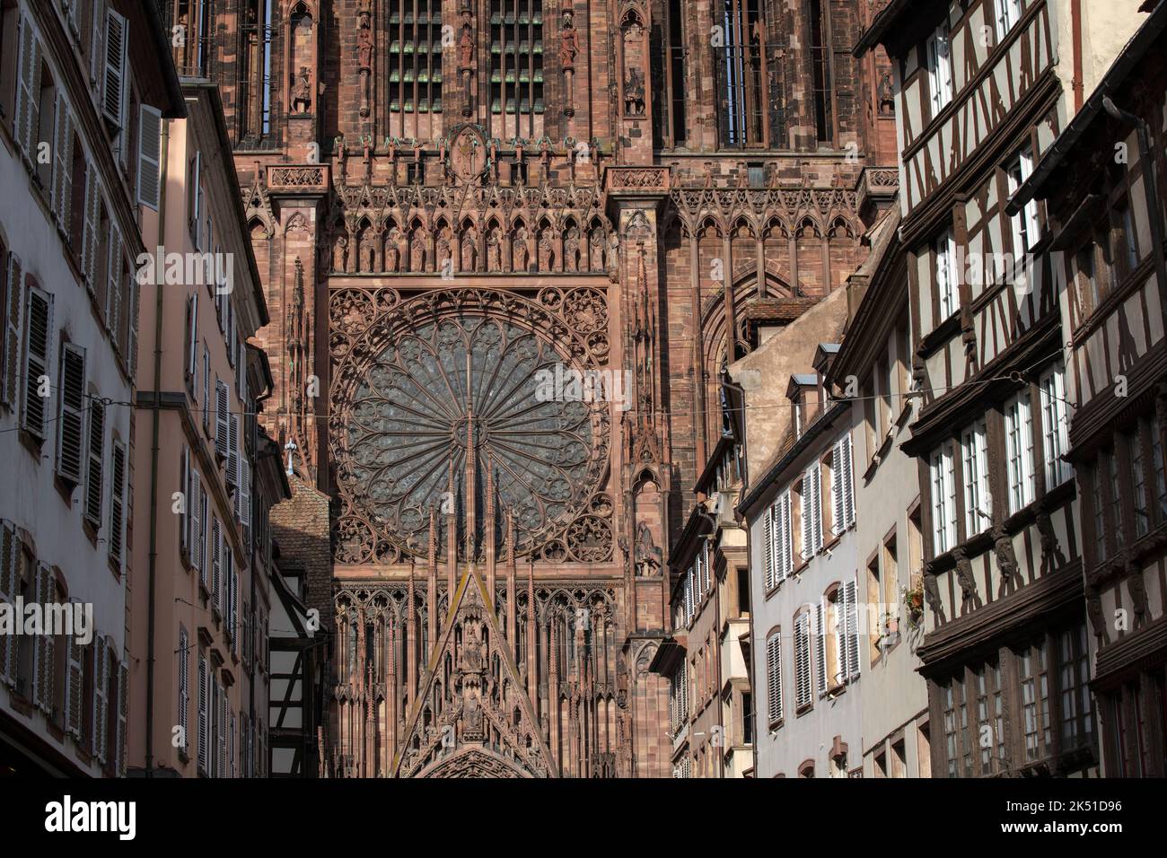 Strasbourg Notre-Dame Cathedral Alsace France Strasbourg Cathedral or the Cathedral of Our Lady of Strasbourg (French: Cathédrale Notre-Dame de Strasb Stock Photo