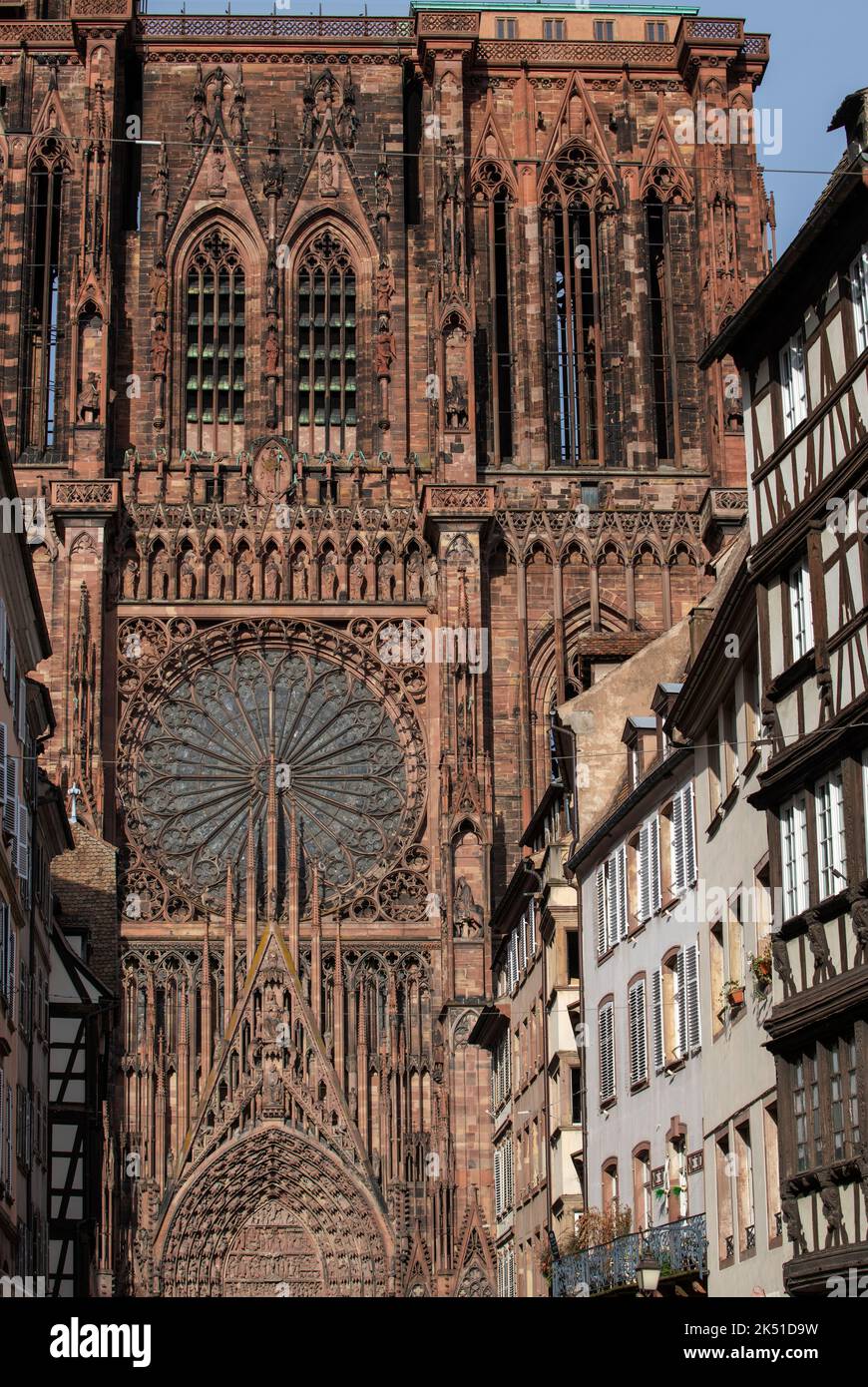 Strasbourg Notre-Dame Cathedral Alsace France Strasbourg Cathedral or the Cathedral of Our Lady of Strasbourg (French: Cathédrale Notre-Dame de Strasb Stock Photo