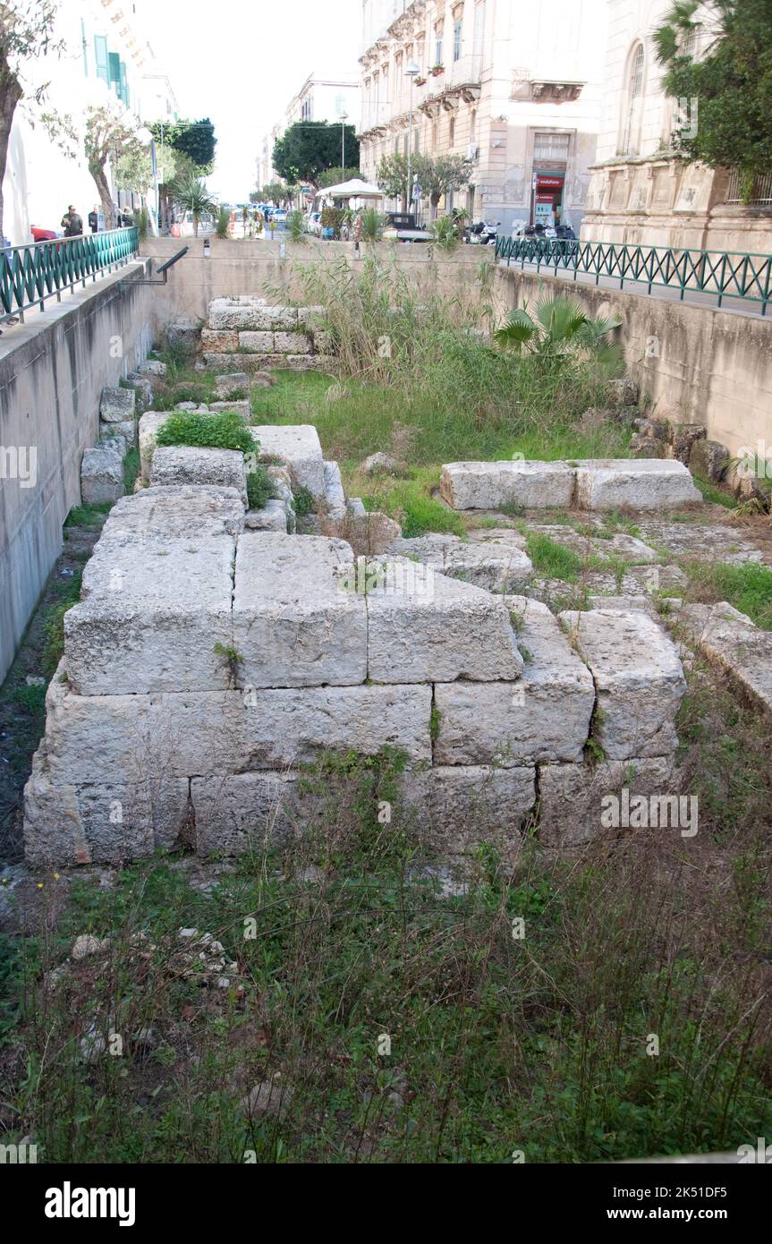 Greek Fortifications of the City of Syracuse, Ortigia, Syracuse (Siracusa), Province of Siracusa (Syracuse), Sicily, Italy.  Siracusa was an important Stock Photo