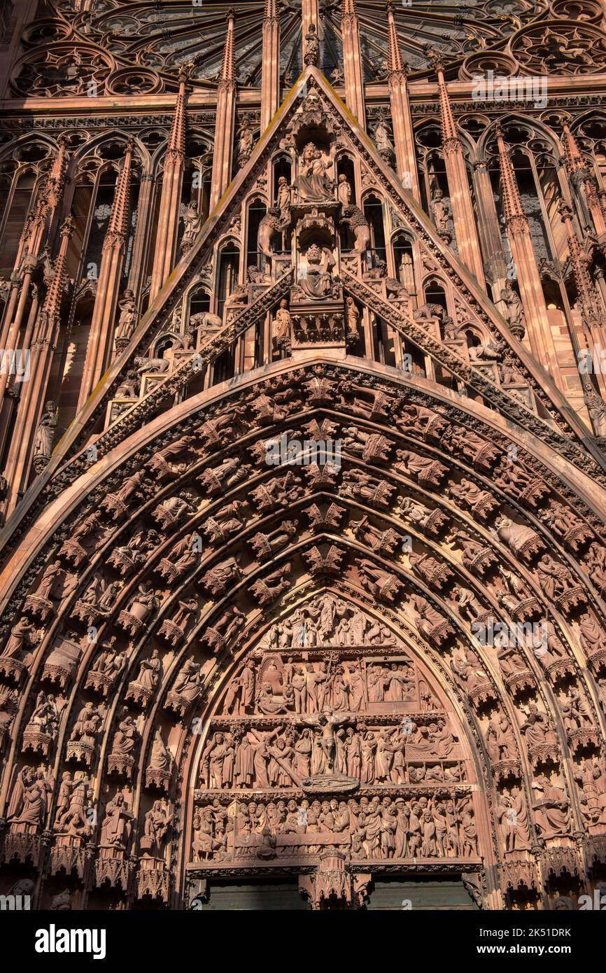 Strasbourg Notre-Dame Cathedral Alsace France Strasbourg Cathedral or the Cathedral of Our Lady of Strasbourg (French: Cathédrale Notre-Dame de Strasb Stock Photo