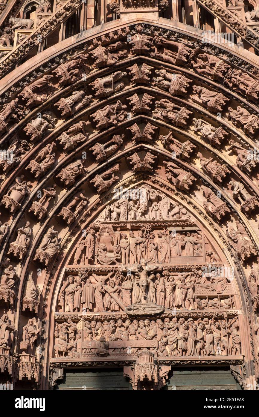 Strasbourg Notre-Dame Cathedral Alsace France Strasbourg Cathedral or the Cathedral of Our Lady of Strasbourg (French: Cathédrale Notre-Dame de Strasb Stock Photo