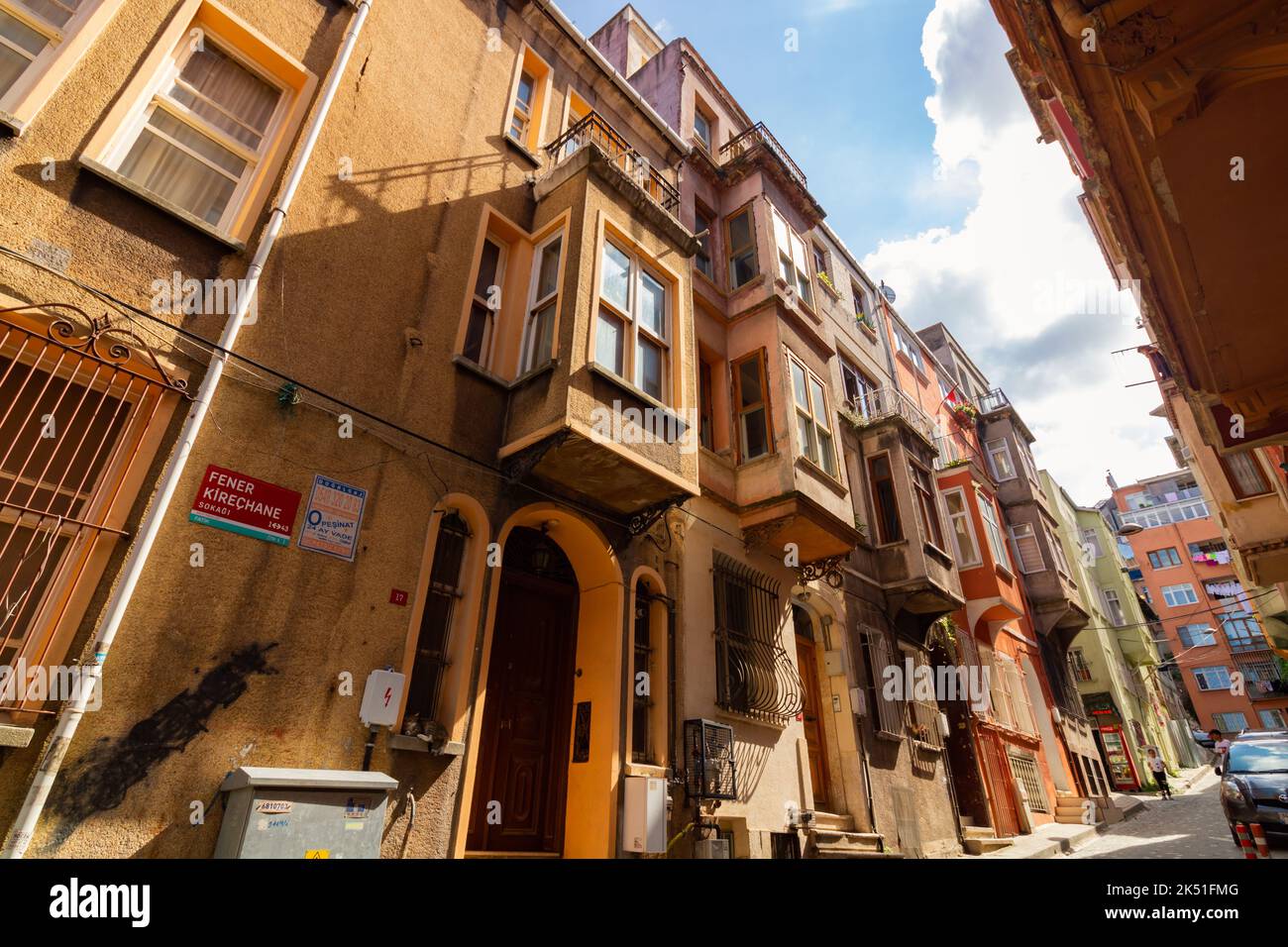 Ottoman house architecture in Balat district of Istanbul. Istanbul Turkey - 8.20.2022 Stock Photo