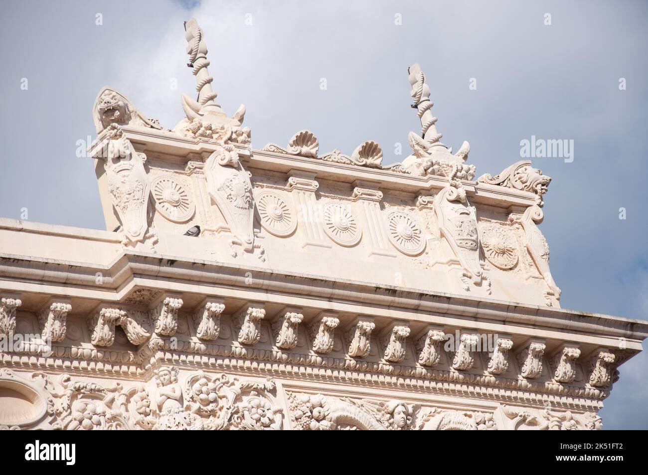 Chamber of Commerce (detail), Ortigia, Syracuse (Siracusa), Province of Siracusa (Syracuse), Sicily, Italy.  Syracuse was an important Greek Colony ov Stock Photo