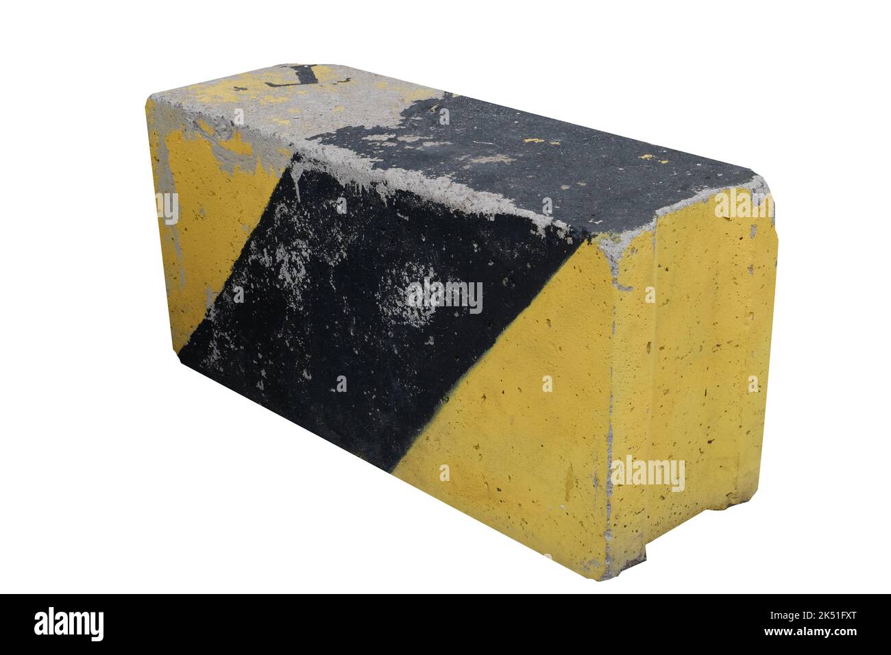concrete block with black and yellow stripes isolated on white background. dangerous places sign