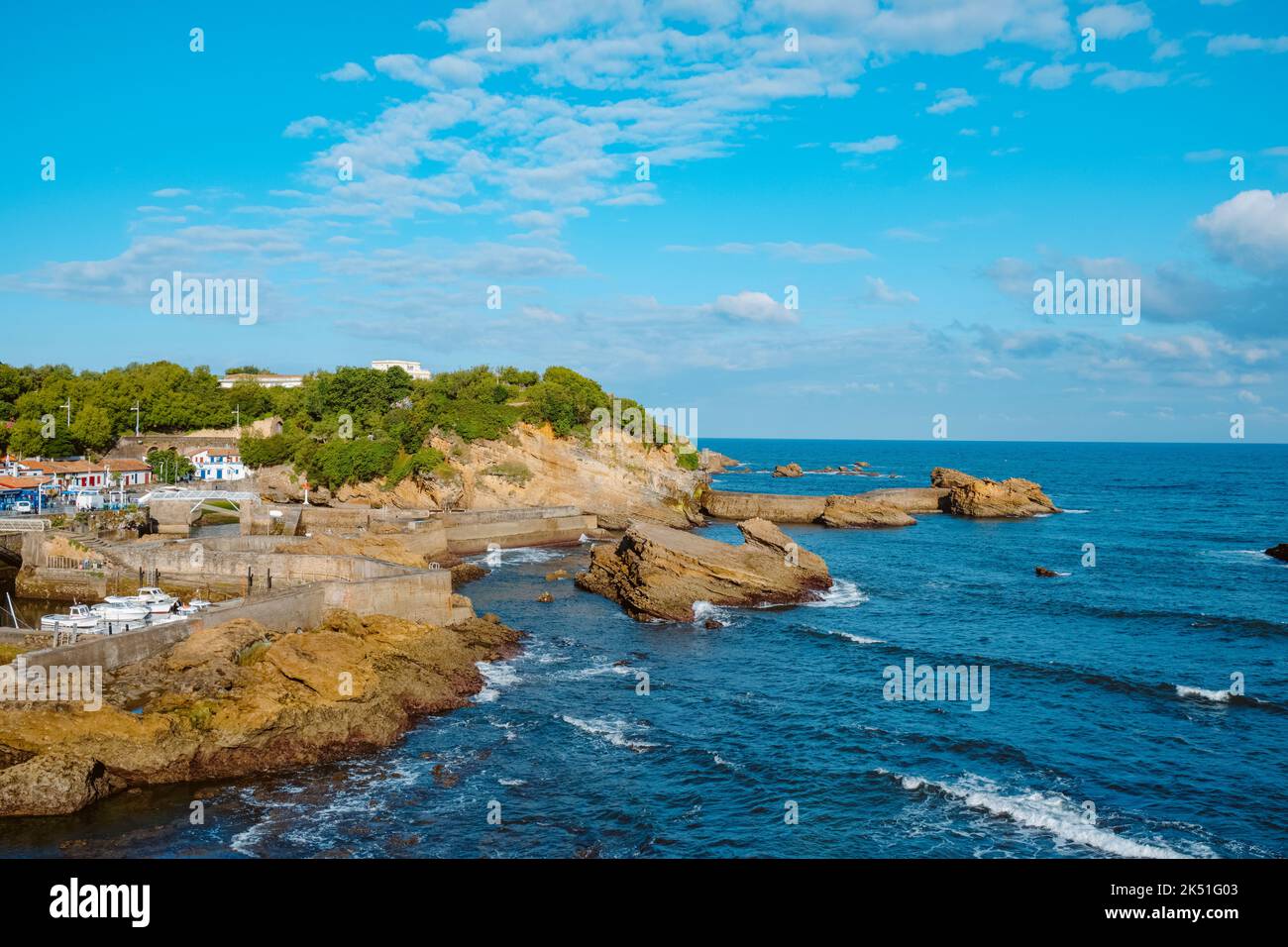 Biarritz, France - June 24, 2022: A view of the Port des Pecheurs, the fishermen port, in Biarritz, France, in this cliffy coast Stock Photo