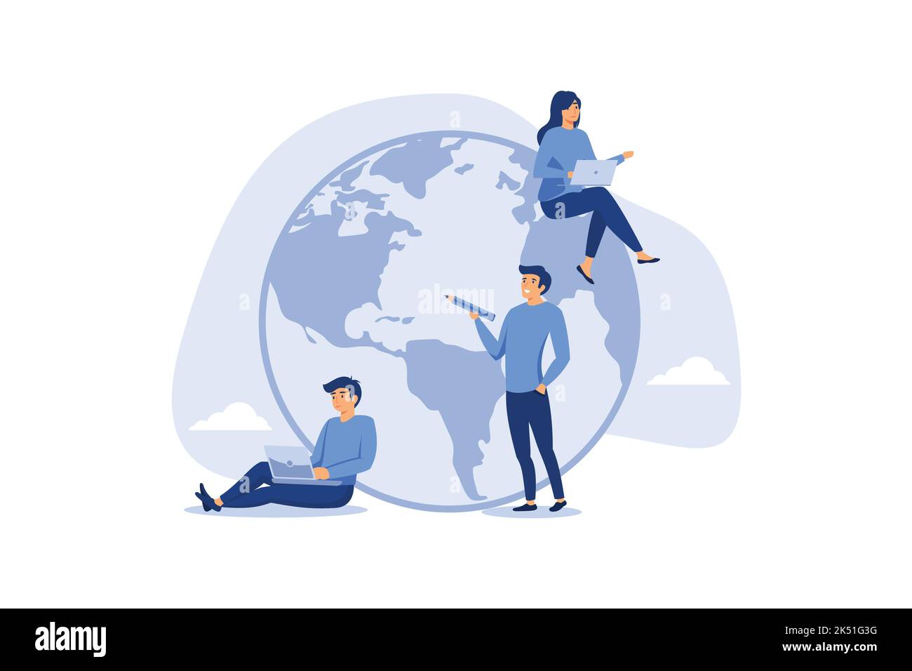 Work from anywhere around the world - Work From Anywhere Around The World Business People Sitting Around World Map On Globe Working With Online Computer Flat Vectore Illustration 2K51G3G 