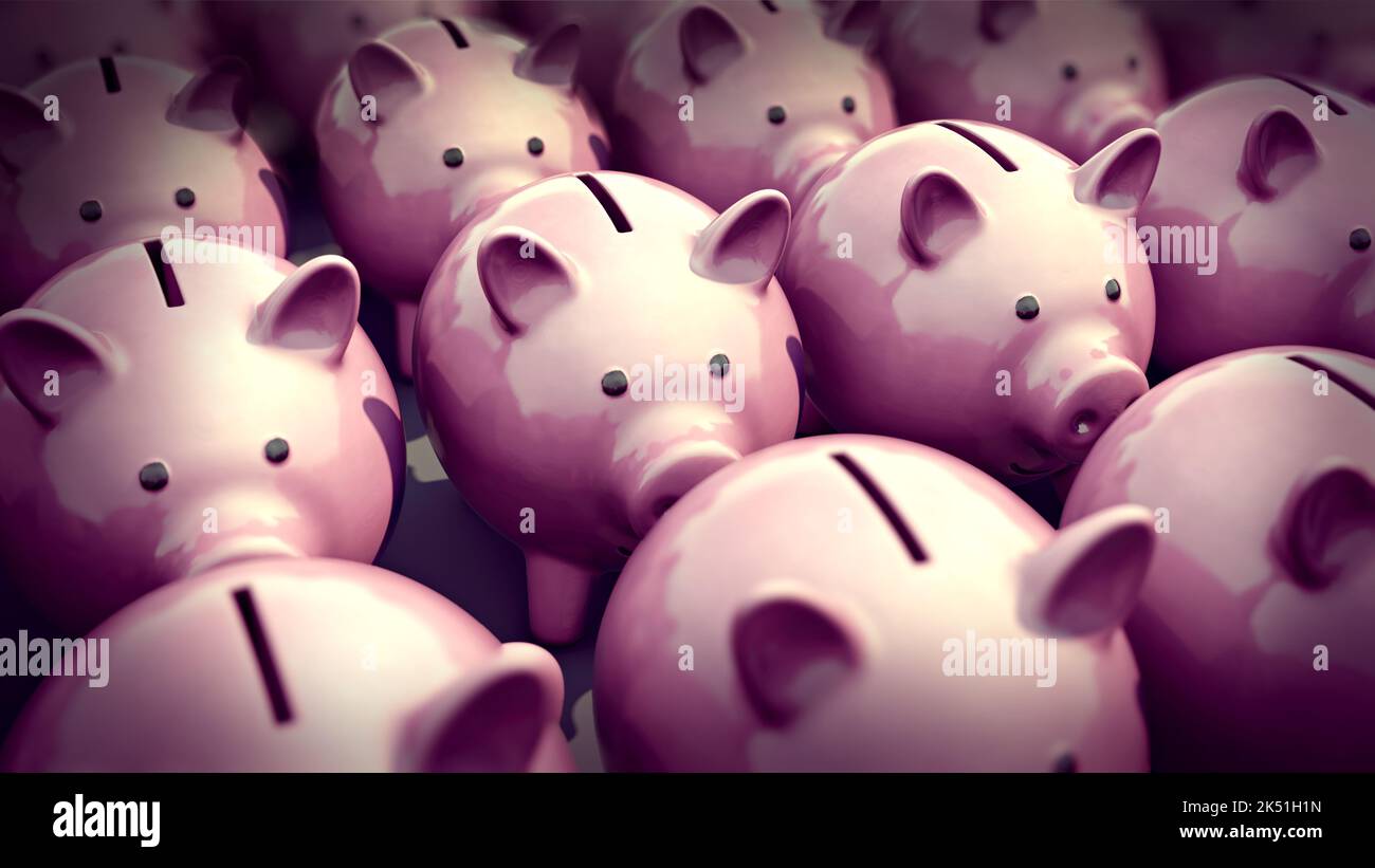 Many empty piggy banks Stock Photo