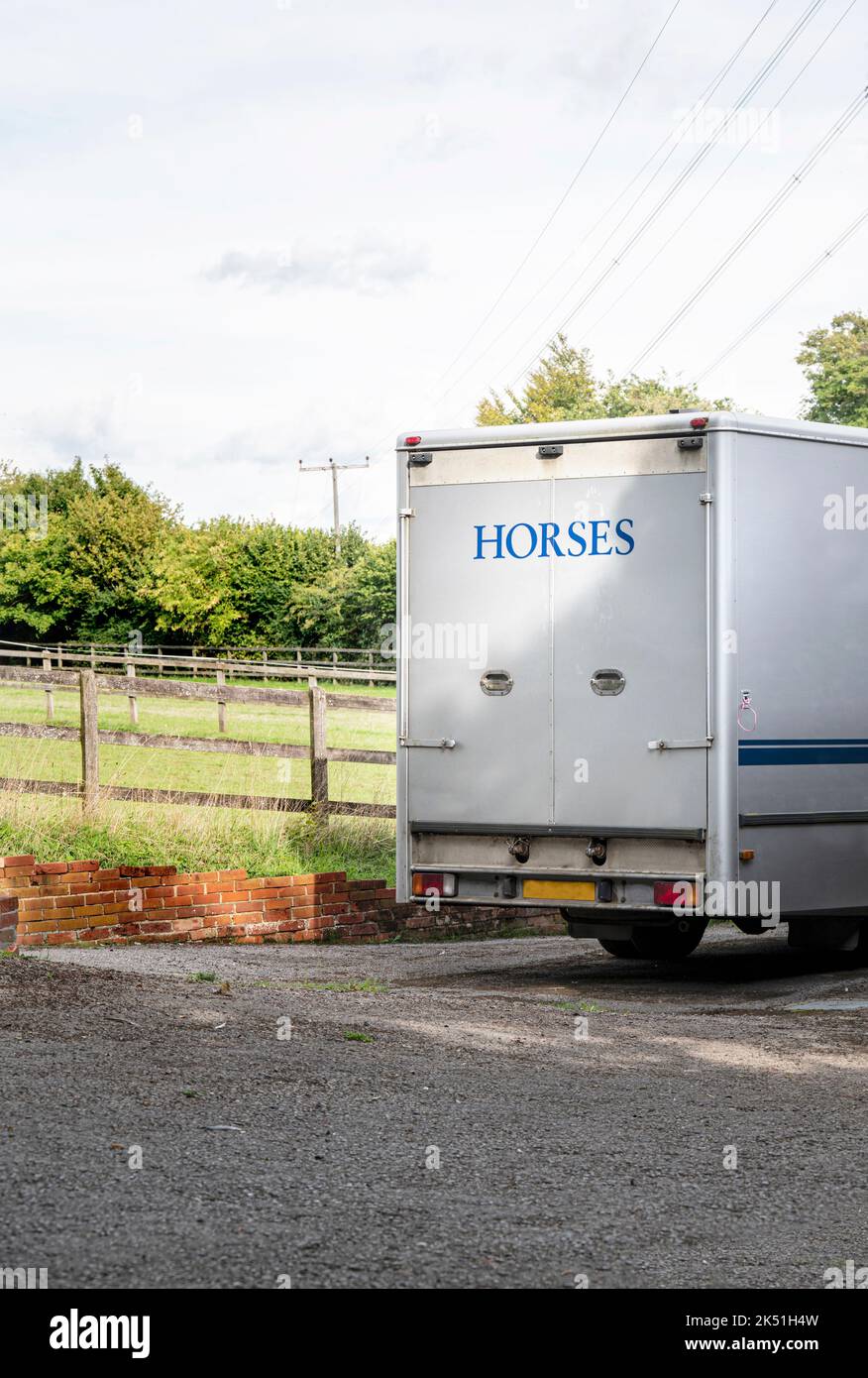 Back view of a horse box parked on gravel Stock Photo Alamy