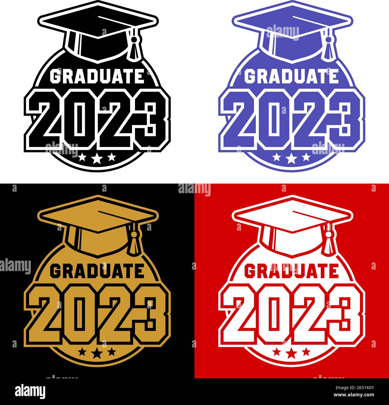 Lettering Class of 2023 for greeting card, invitation card. Text for graduation design, congratulation event, T-shirt, party, high school or college g Stock Vector