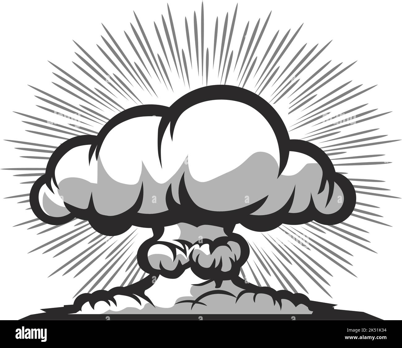 Nuclear explosion mushroom cloud. Vector on transparent backgroun Stock Vector
