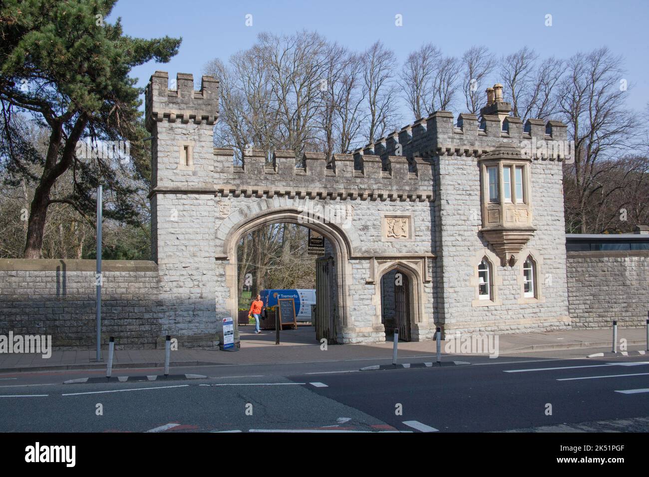 Castle Street and the entrance to Bute Park in Cardiff, Wales in the UK Stock Photo