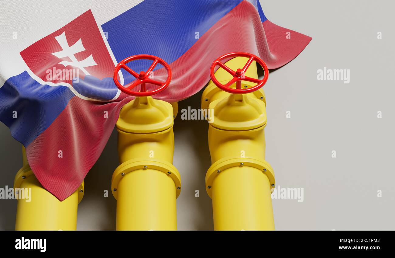Slovakia flag covering an oil and gas fuel pipe line. Oil industry concept. 3D Rendering Stock Photo