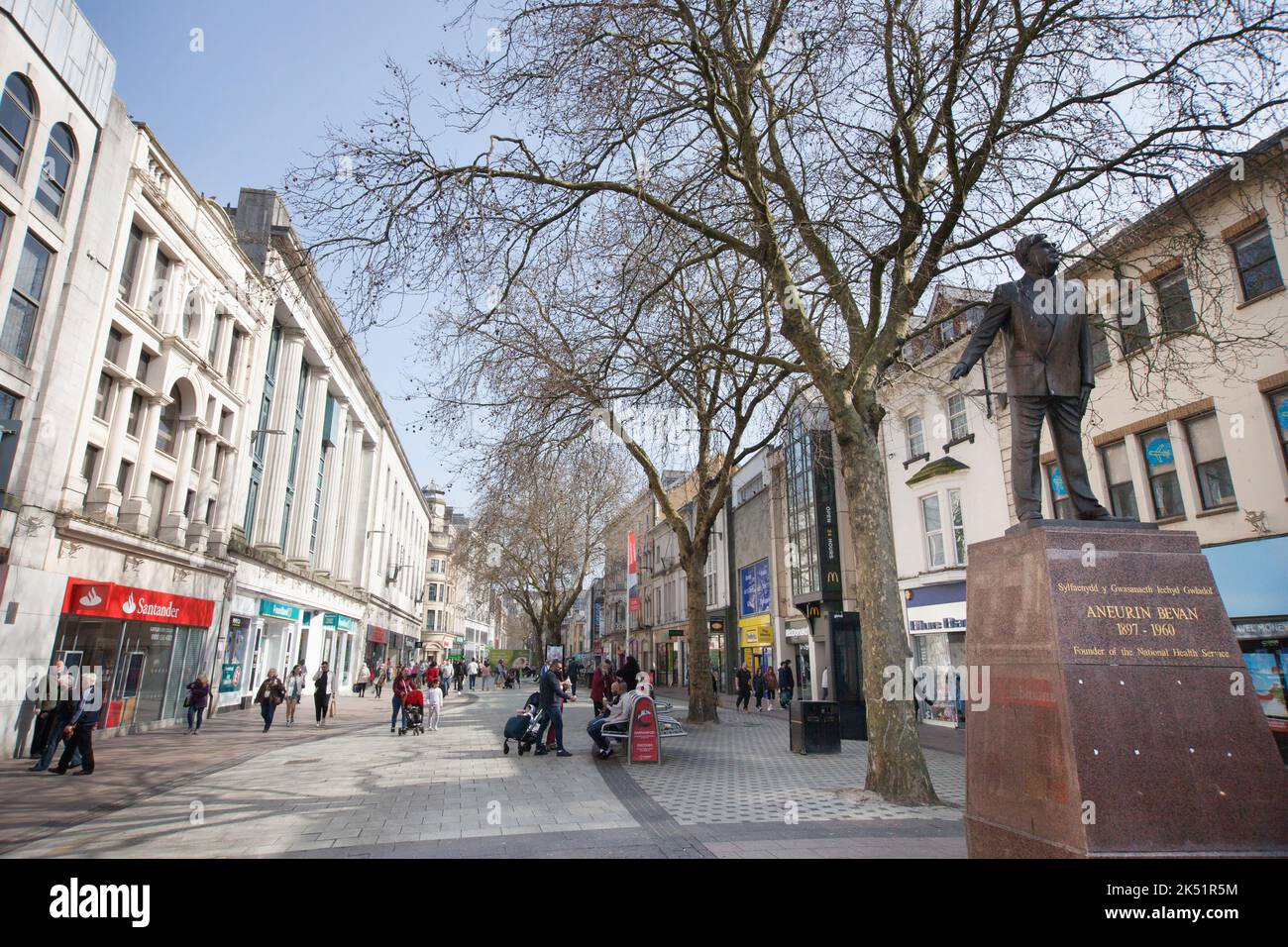 Views of shops on Queen Street in Cardiff, Wales in the UK Stock Photo