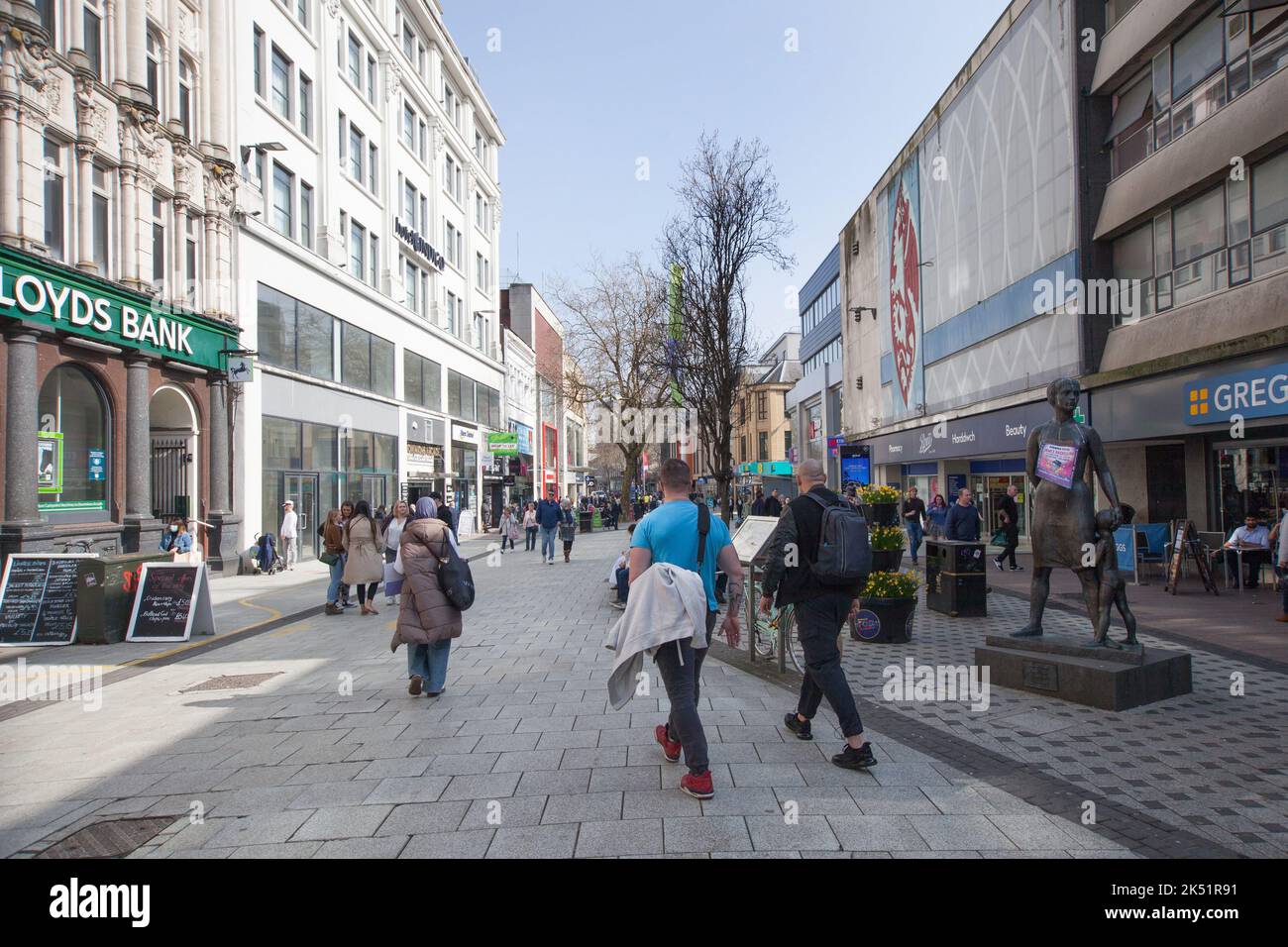 Views of shops on Queen Street in Cardiff, Wales in the UK Stock Photo
