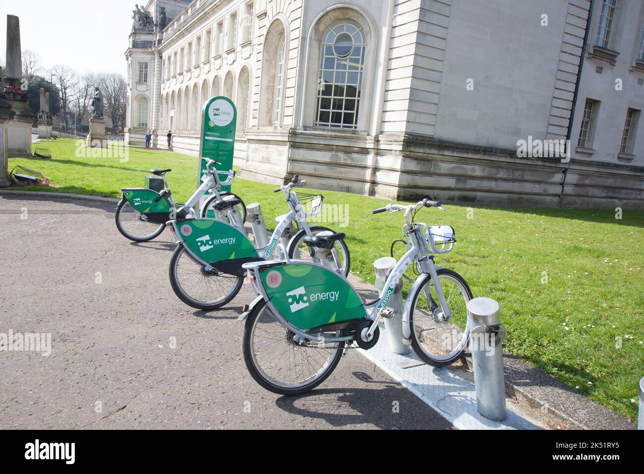 Eco Bikes outside the Crown Court in Cardiff, Wales in the UK Stock