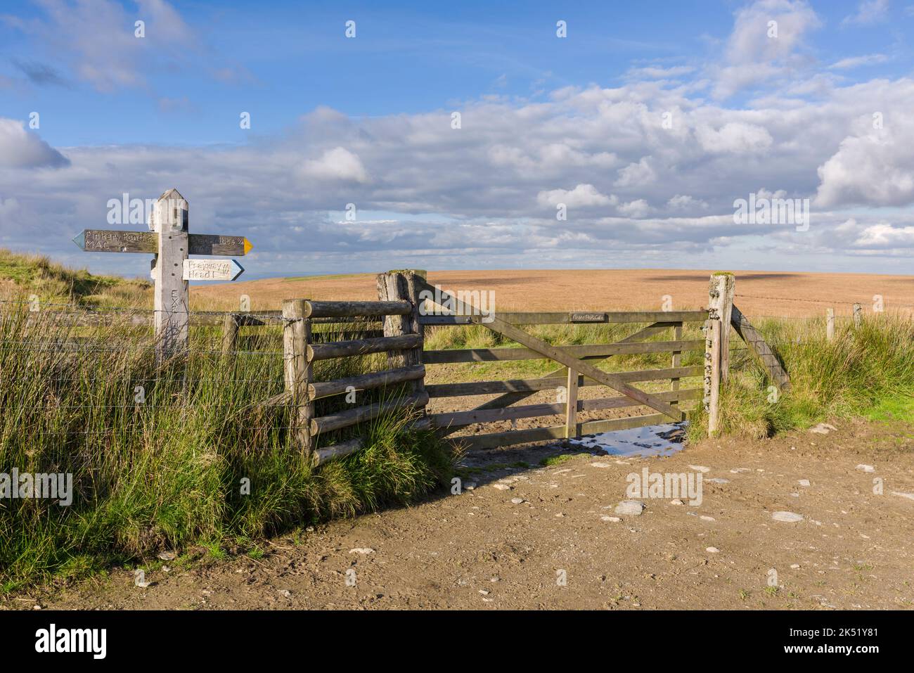 The gate at the meeting of the Two Moors Way, Macmillan Way West and