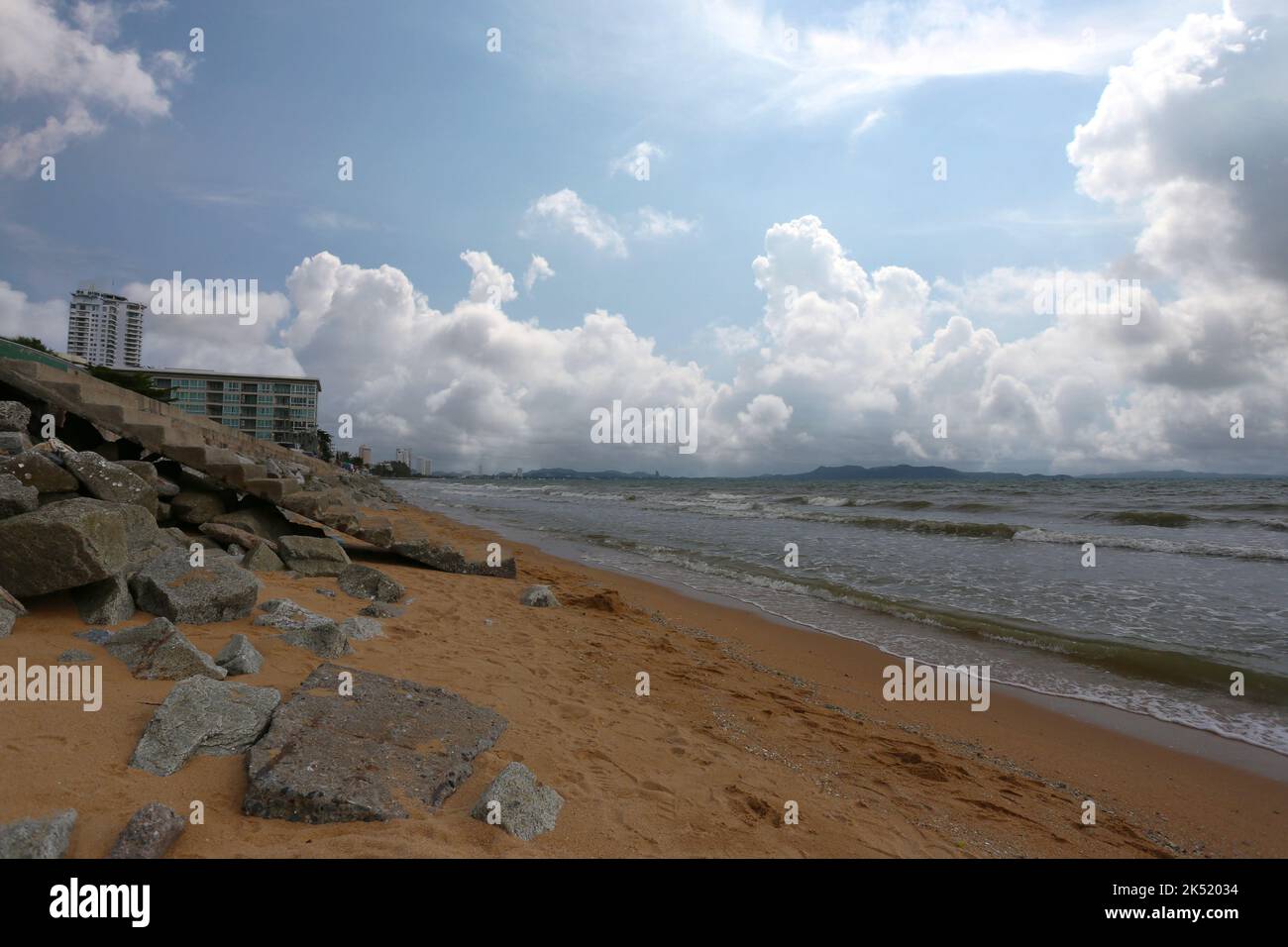 View of Jomtien Beach in the daytime, a popular tourist destination in Chonburi province, Thailand. Stock Photo