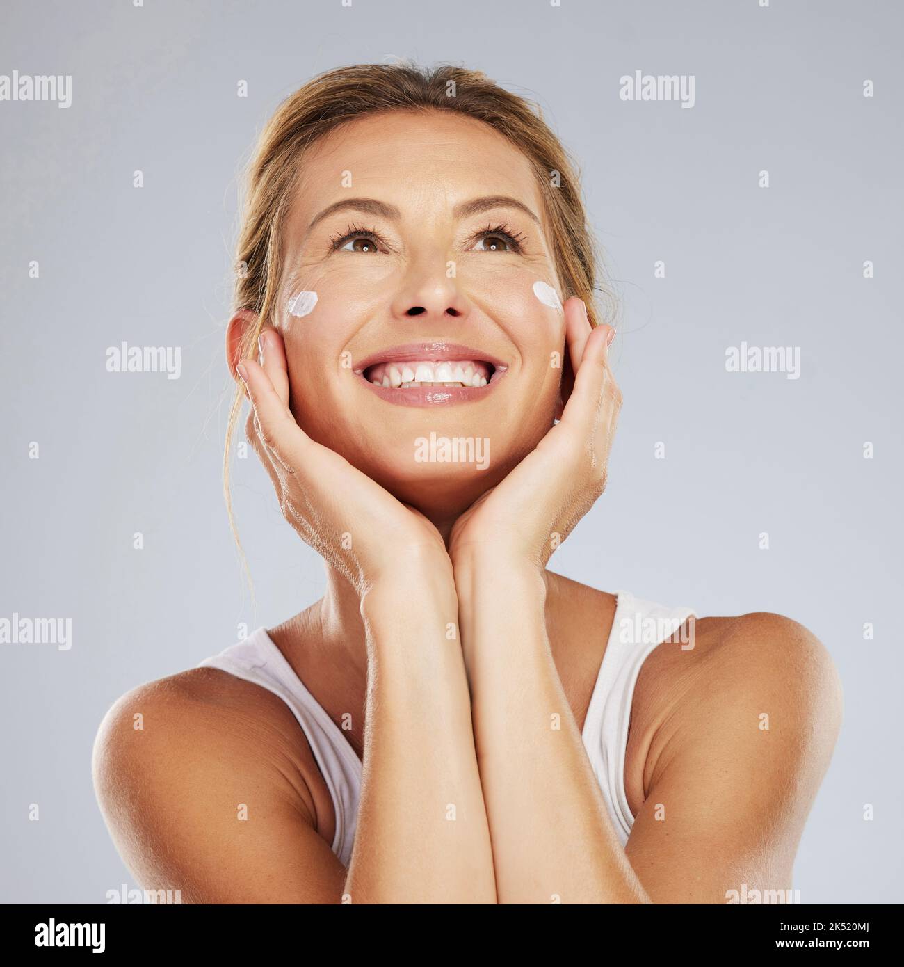 Premium Photo  Skincare smile and body cosmetics woman happy and on brown  studio background for body health makeup female luxury care and girl touch  with natural beauty clear and smooth skin