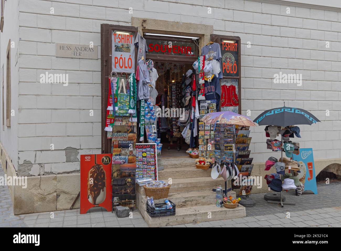 Budapest, Hungary July 31, 2022 Souvenir Shop at Hess Andras Street