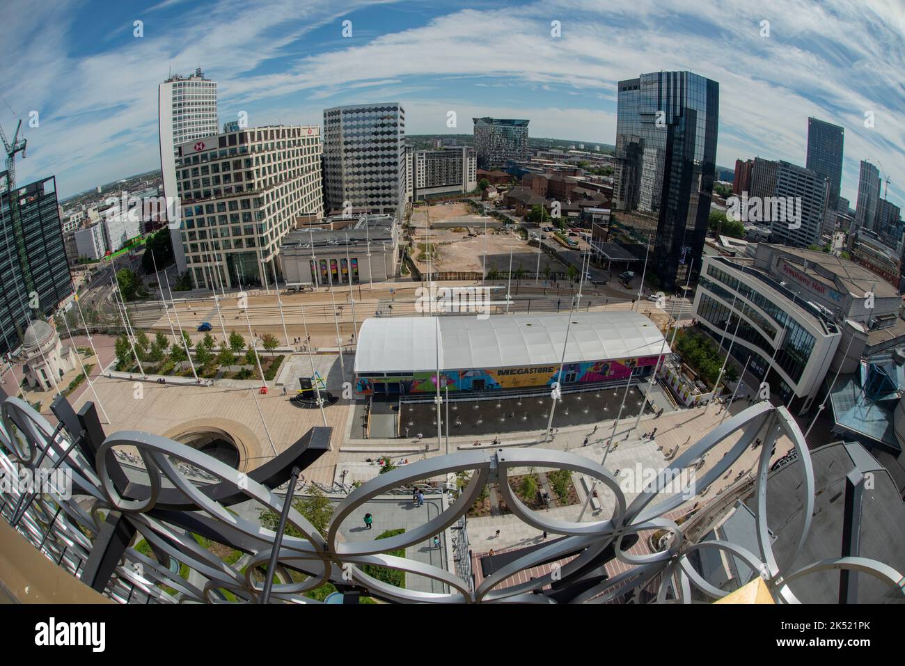 The view from the top of Birmingham Library - the Secret Garden on the 7th Floor of the Library, Birmingham UK - with great views of the city. Showing Stock Photo