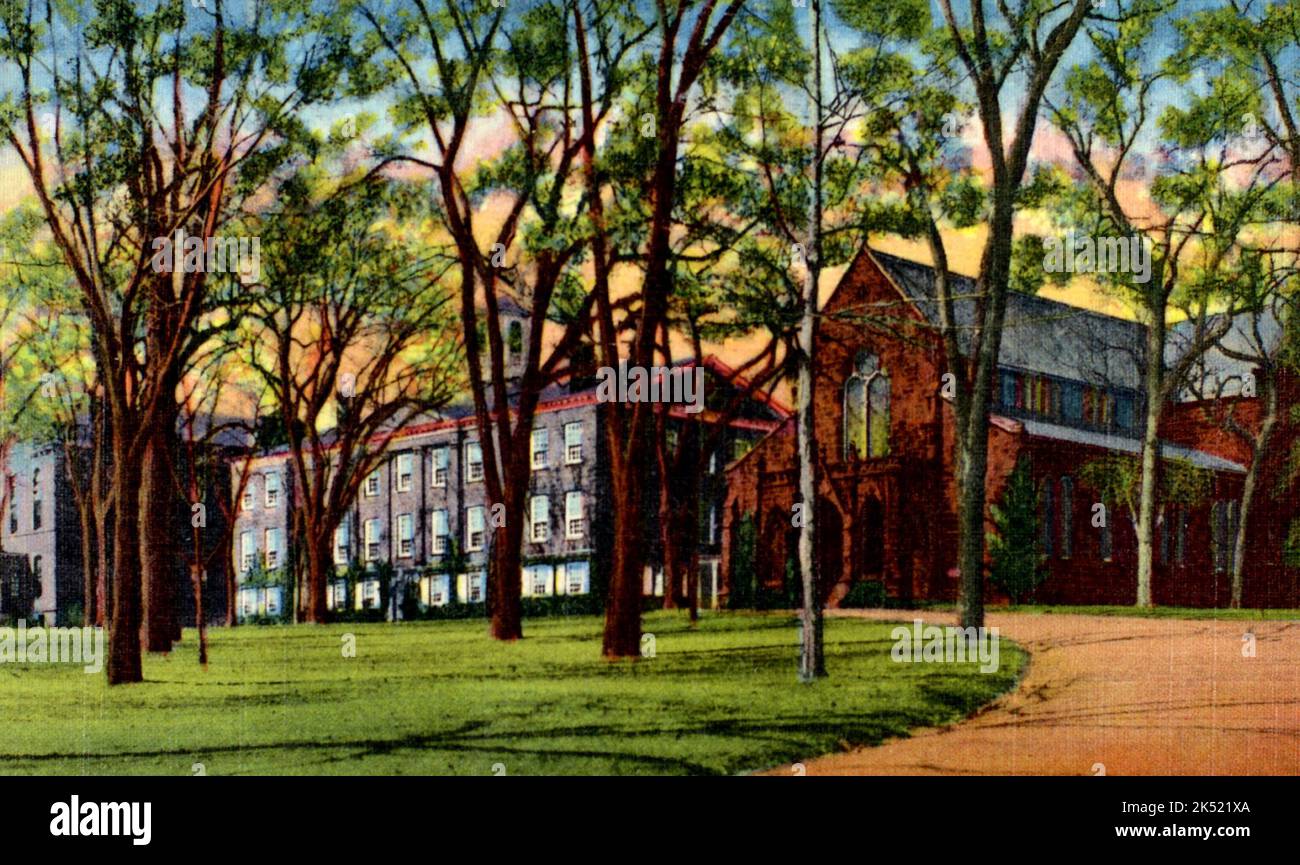 Kirkpatrick Chapel and Queens Building, Rutgers University, New Brunswick, NJ - Postcard, circa 1941 Stock Photo