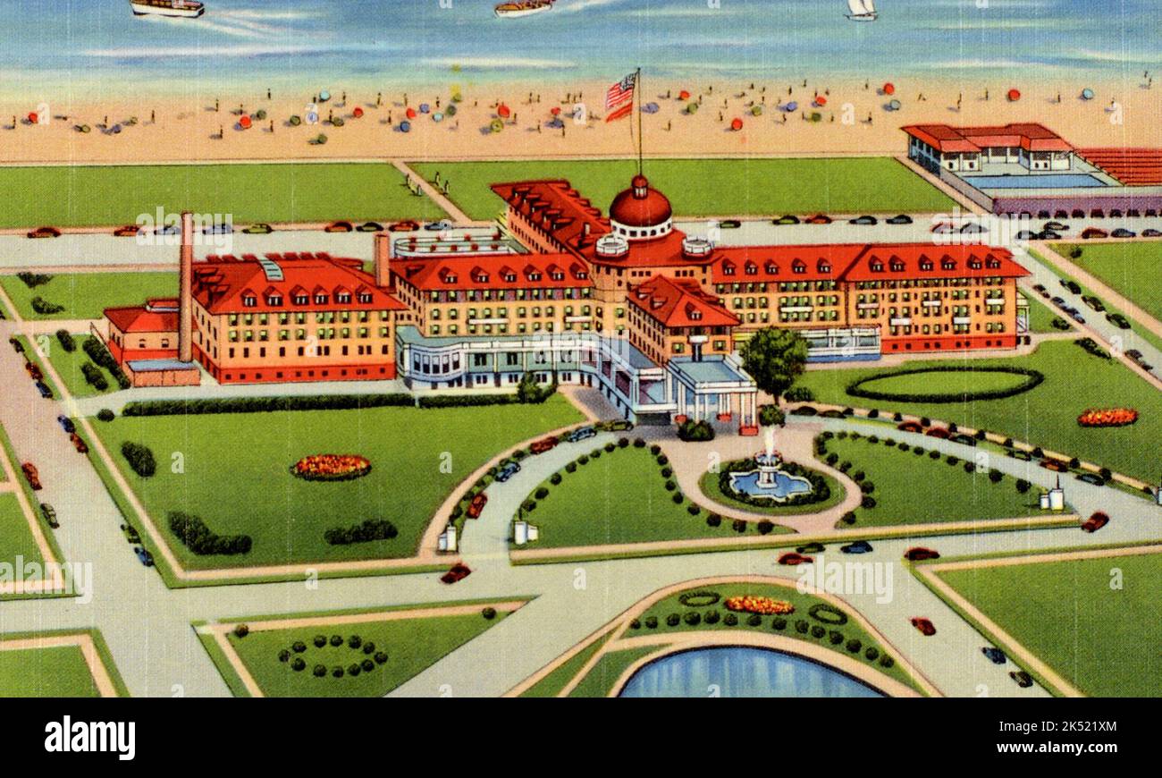 Postcard of Monmouth Hotel, Spring Lake Beach, NJ, circa 1941 Stock Photo