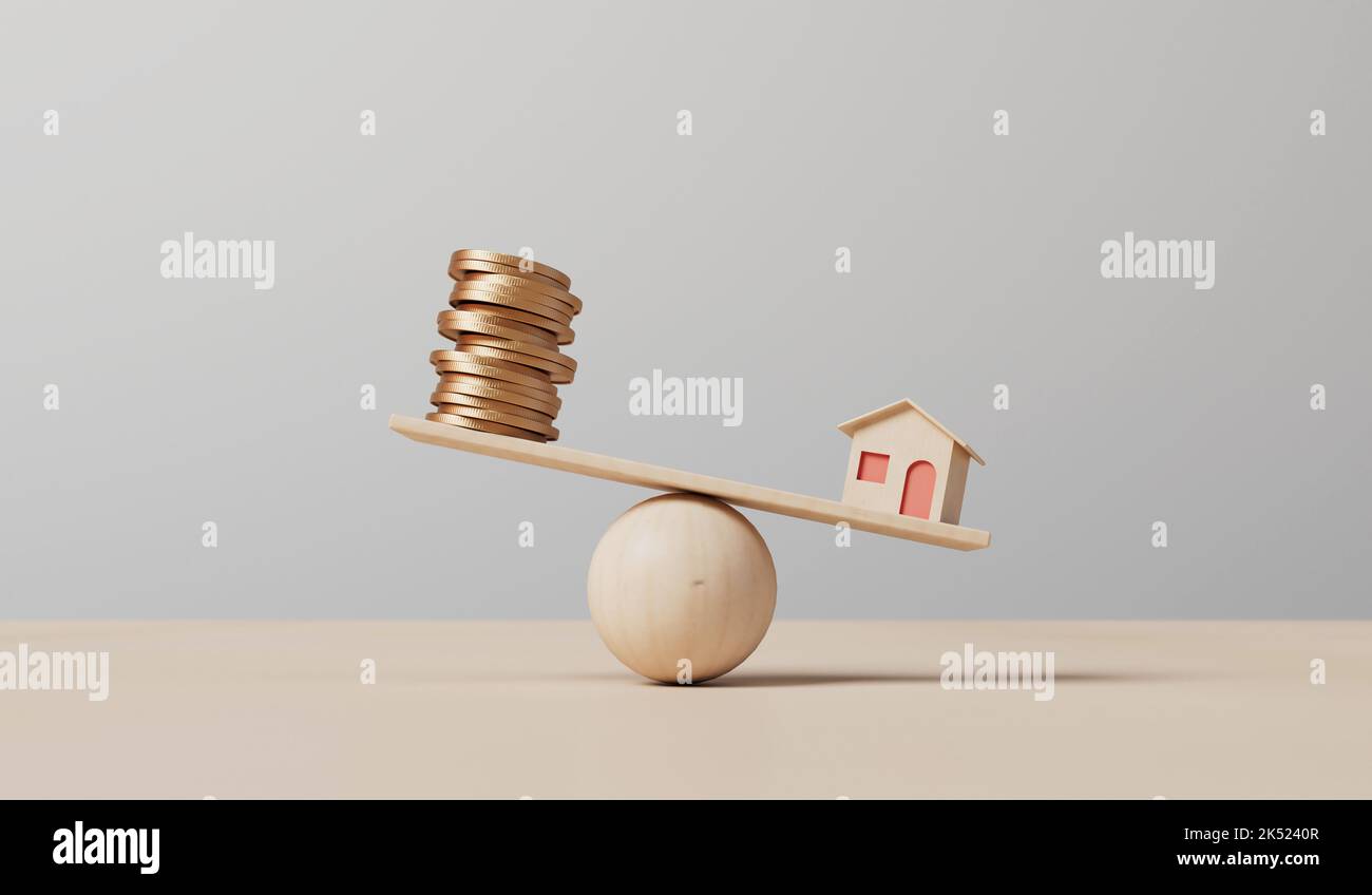 Balancing Property Small house and a stack of coins balancing on a seesaw. Property ...