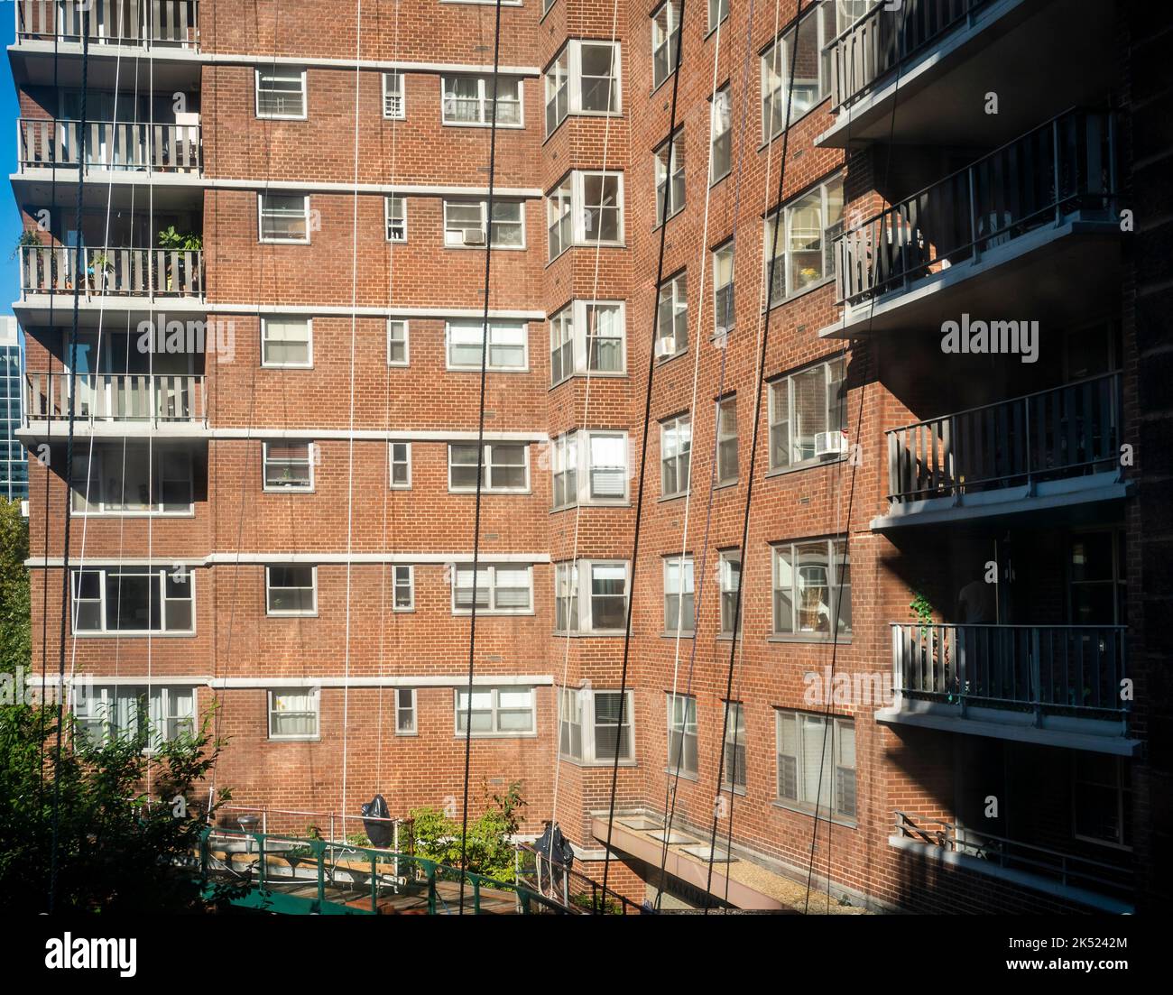 Scaffolding at the ready prior to citymandated facade inspection and repair in front of an