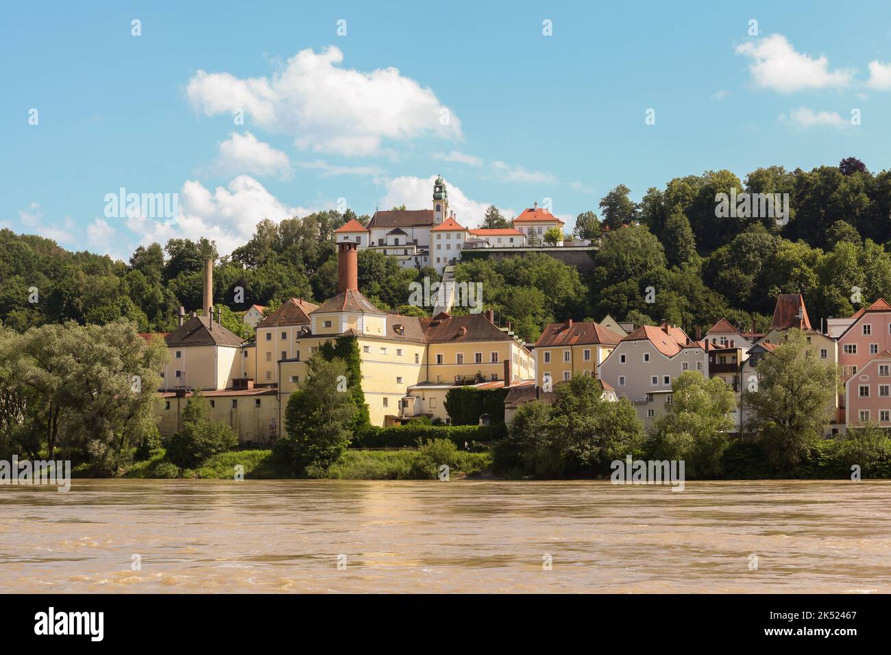 Passau city on the river Inn with a view of a monastery Stock Photo
