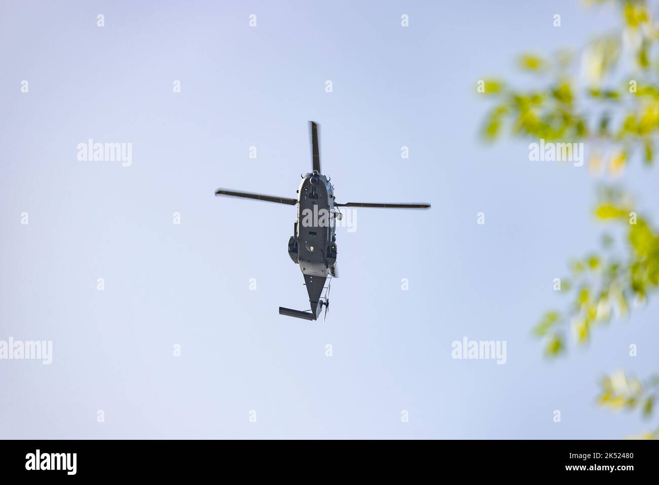 Helicopter. Spanish Air Force rehearsing for the National Day of