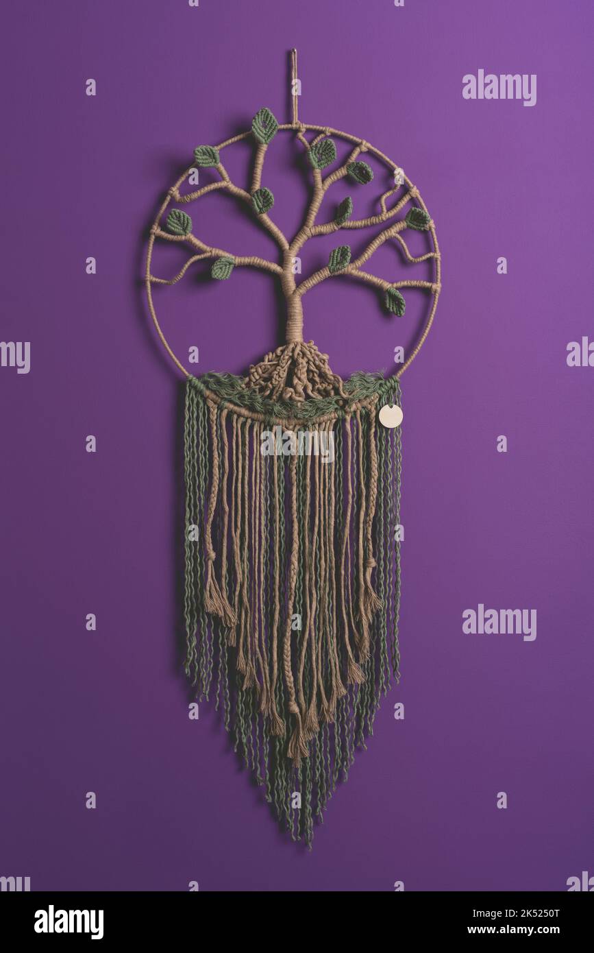Tree of Life macrame handmade wall decoration green leaves and long