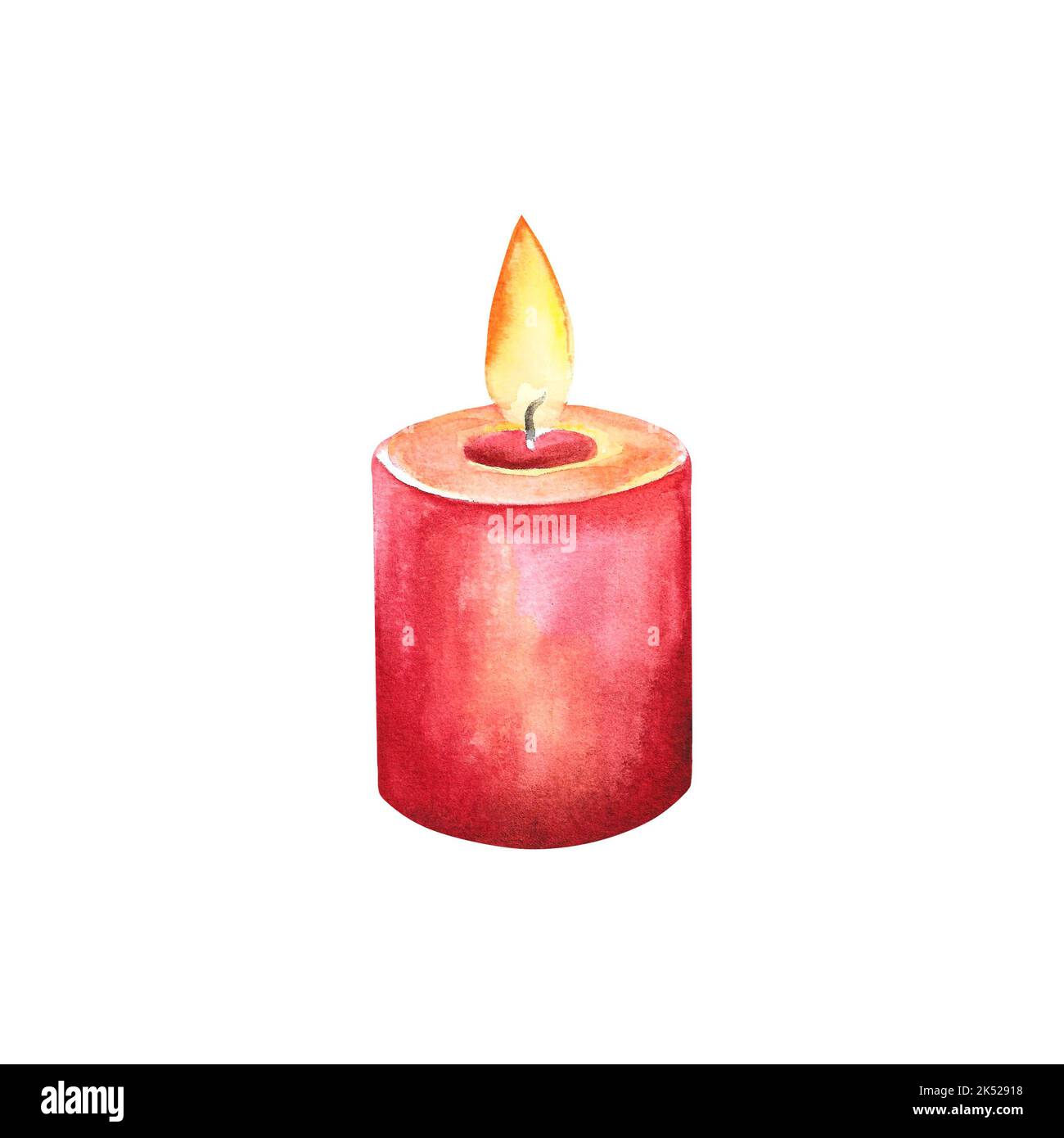 Burning candle. Watercolor illustration. Isolate. For composition