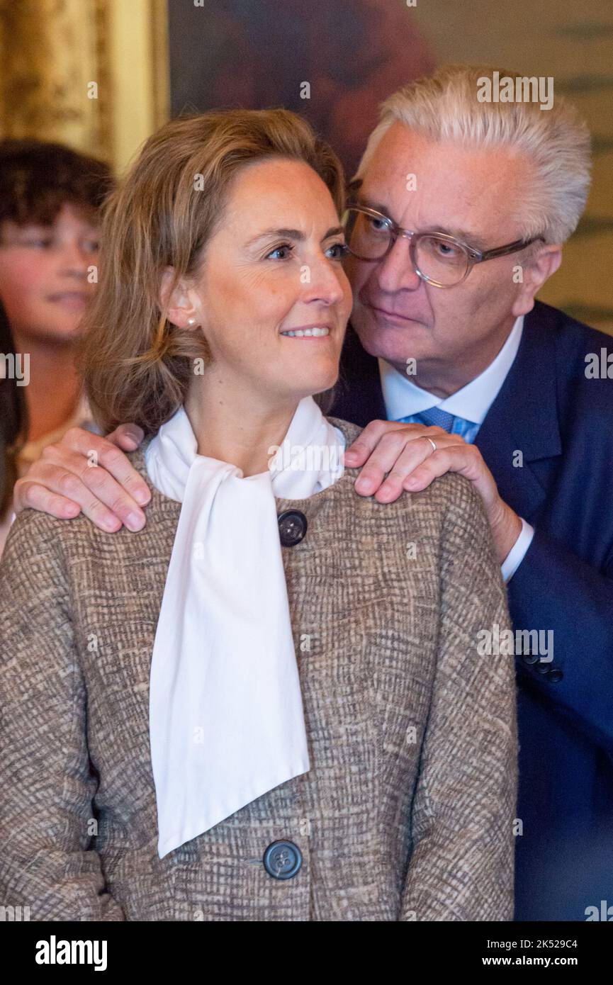Brussels, Belgium, 05 October 2022. Prince Laurent and Princess Claire of Belgium are seen at the award ceremony of the Prix Terre d'Avenir/ Prijs Focus Aarde science awards, in Brussels, Wednesday 05 October 2022. The award is an initiative of the Queen Paola Foundation in collaboration with the Dirk Frimout Foundation and rewards the best integrated tests and cross-curricular group projects (Extraordinary secondary education and Center for part-time education) about the earth, space or the relationship between people and soil. BELGA PHOTO JONAS ROOSENS Stock Photo