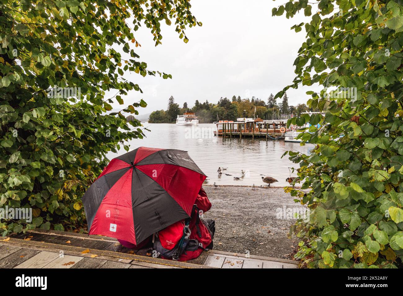 Lake Windermere Cumbria 5th October 2022 .UK Weather Heavy showers Bowness on Windermere Credit: Gordon Shoosmith/Alamy Live News Stock Photo