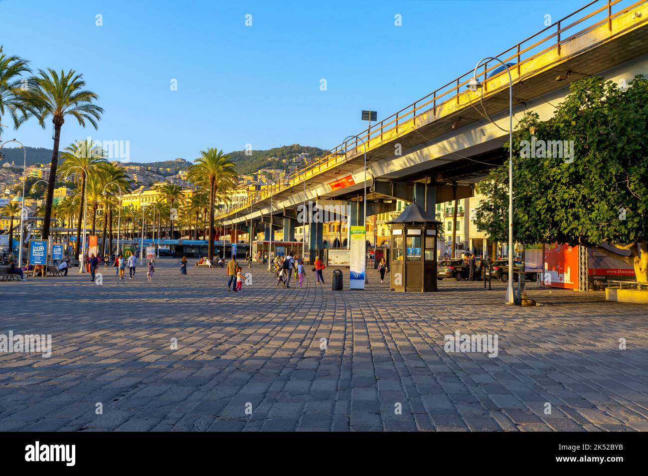 Genovas beautiful waterfront covered by misplaced autostrada (highway). City of Genoa, capital of Liguria, Italy. Stock Photo