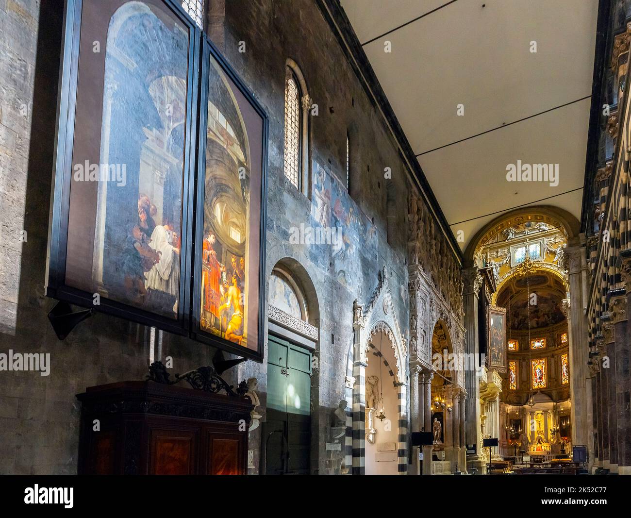 Interior of Genoa Cathedral or Metropolitan Cathedral of Saint Lawrence, Genoa. Genova is capital of Liguria region, Italy. Stock Photo