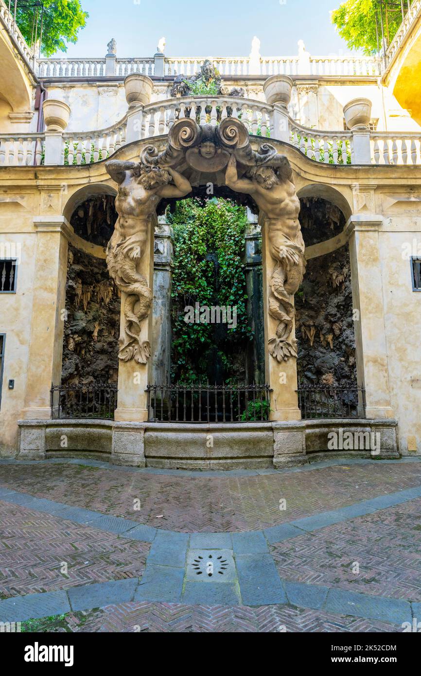 Palazzo Lomellino di Strada Nuova on Via Garibaldi in Genoa, Liguria region, Italy. This palazzo is known for the inner courtyard with waterfall. Stock Photo