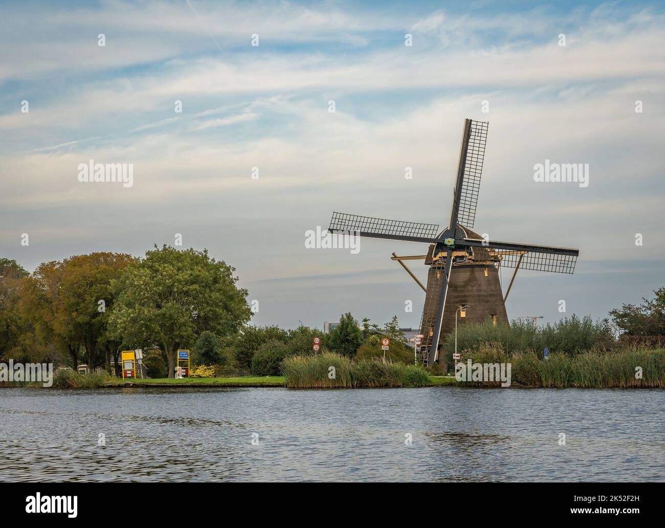 Historical dutch windmill from 1638 in the town of Ouderkerk aan de Amstel Stock Photo