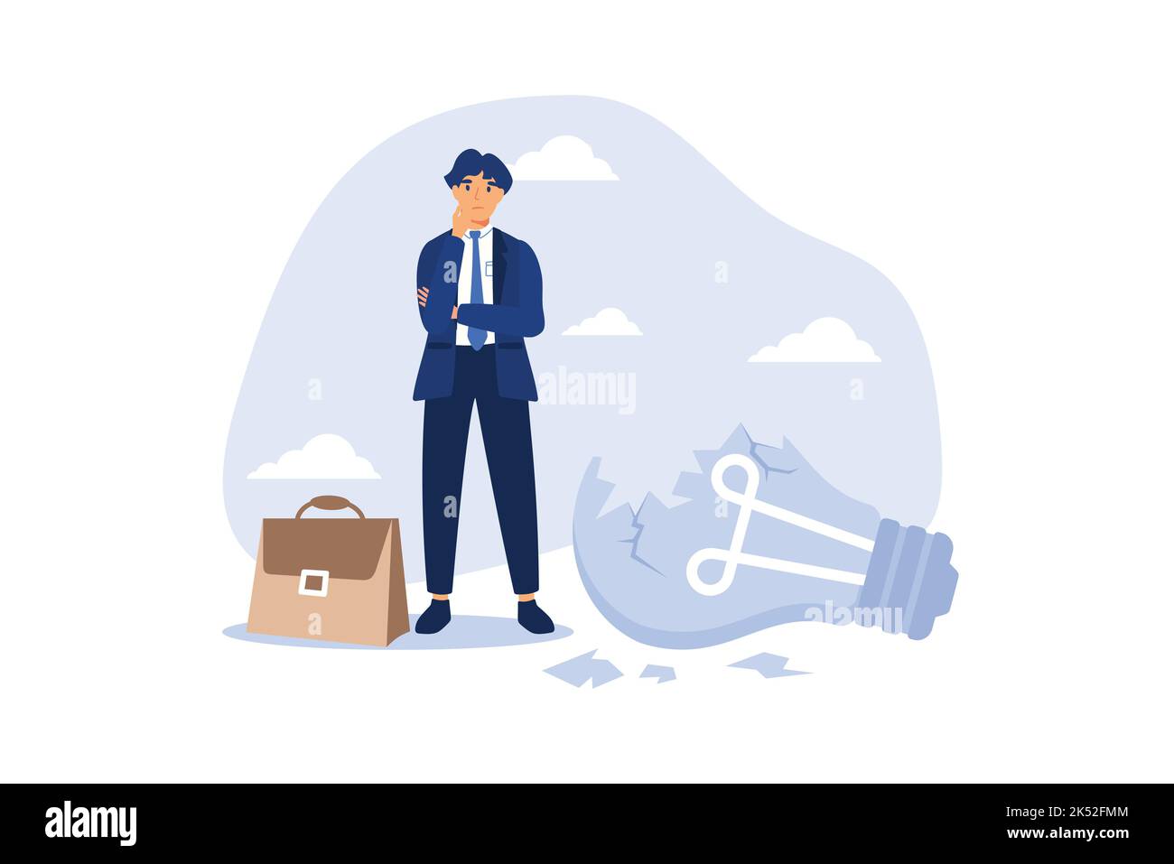 Uninspired or motivation after business failure, burnout or exhausted from crisis, no new idea or inspiration concept, depressed business man sadly st Stock Vector
