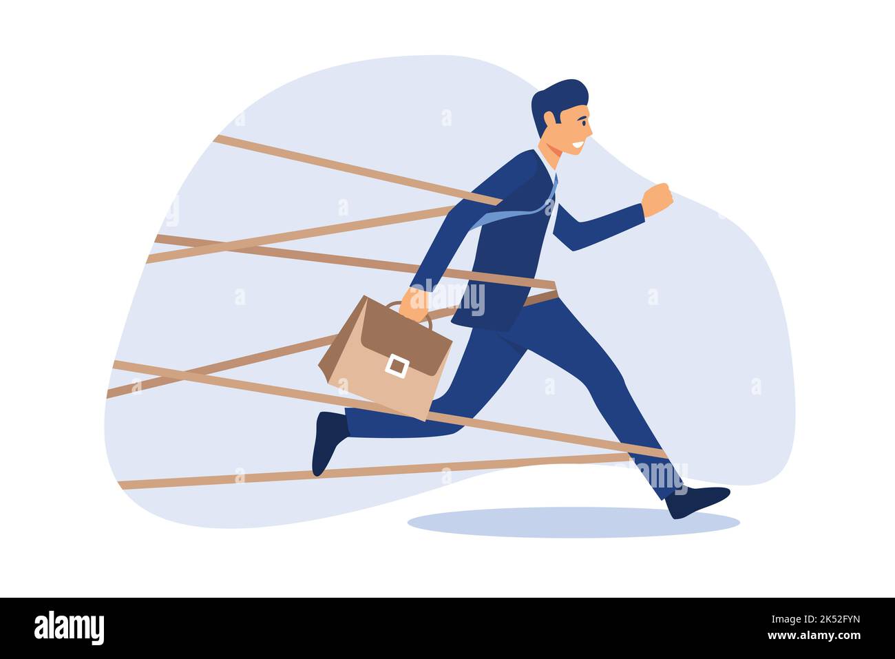 Business difficulty or struggle with career obstacle, limitation and trap or challenge to overcome to success concept, businessman tied up with red ta Stock Vector