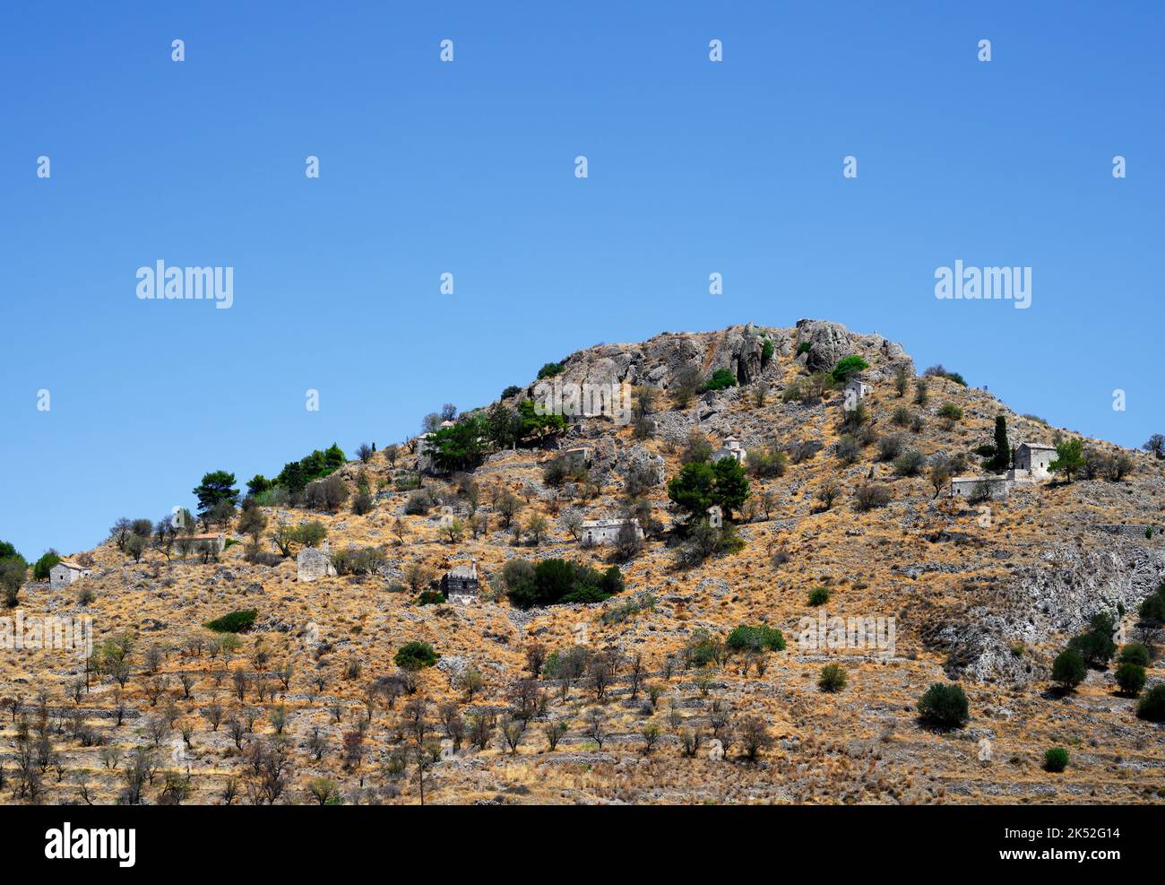Ruins of the village of Paleohora, Aegina, Saronic Islands, Greece Stock Photo